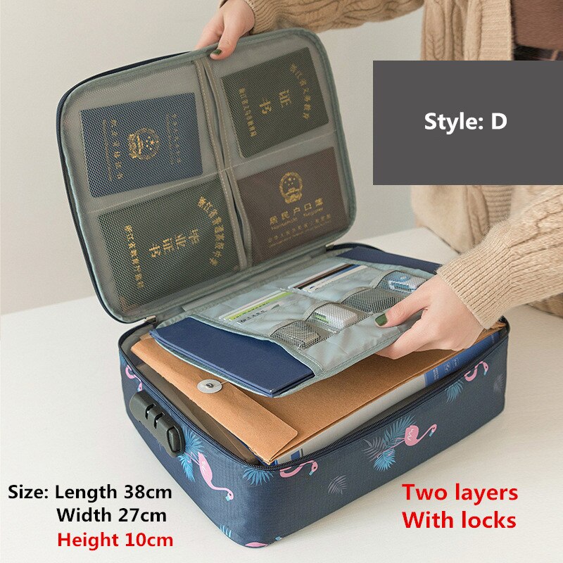 Waterproof Briefcases Woman Home Certificate Invoice Storage Bag Man Business Travel Multifunction Document Package Accessories: D Navy Flamingo