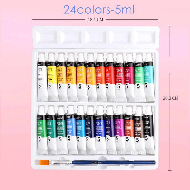 Baoke Gouache Pigment 12/18/24 Kleur 5Ml Beginner Handgeschilderde Aquarel Verf Set Omvat Borstel Kinderen Art schilderen: 24colors-5ml