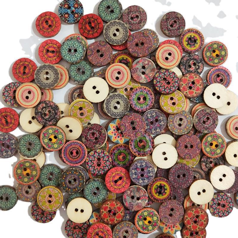 Jojo strikken 15mm 100 vintage kleurrijke bedrukte houten knopen huisdecoratie kinderen handgemaakte scrapbooking doe-het-zelf kleding knutselen
