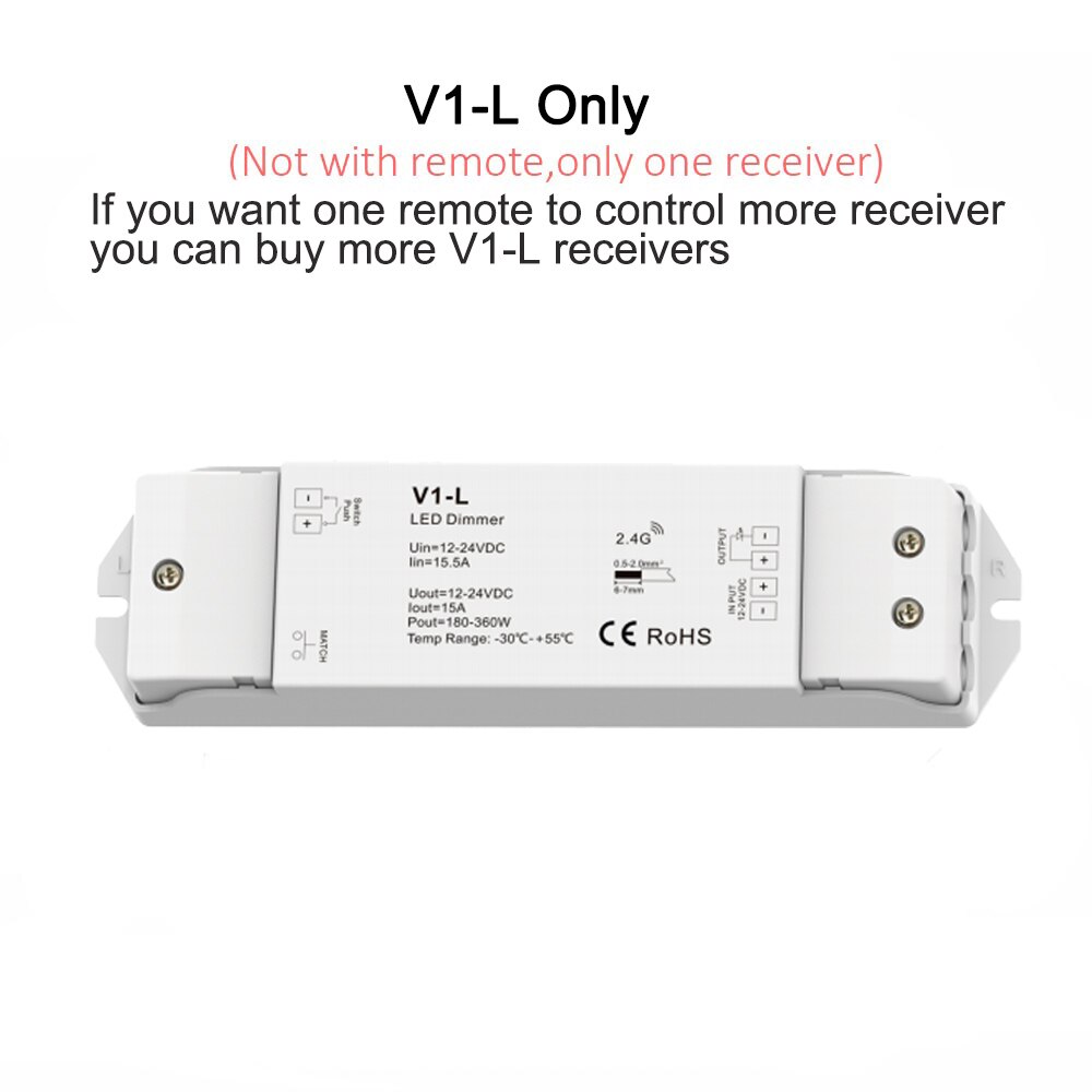 Led dimmer switch 12v 24v dc  rf 2.4g trådlös fjärrkontroll pwm konstant spänning smart wifi enfärgad led strip dimmer  v1- l: Endast v1- l dimmer
