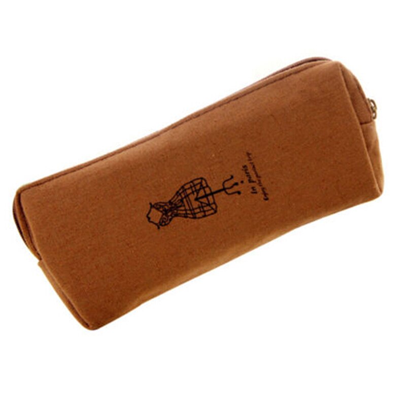 Vintage katoenen en linnen canvas studenten etui met grote capaciteit, schrijfwarentassen, eenvoudige pen, etui voor kantoororganisatie: Donkere koffie