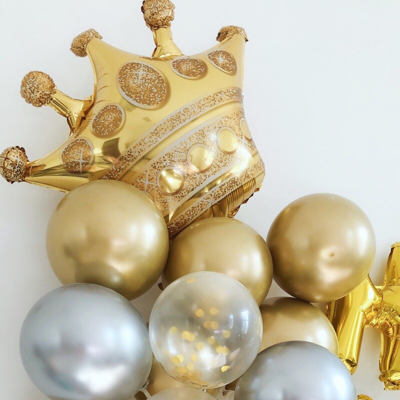 Tecknad hatt guld krona folie ballonger prins prinsessa baby shower 20 1st födelsedag coroa festdekorationer