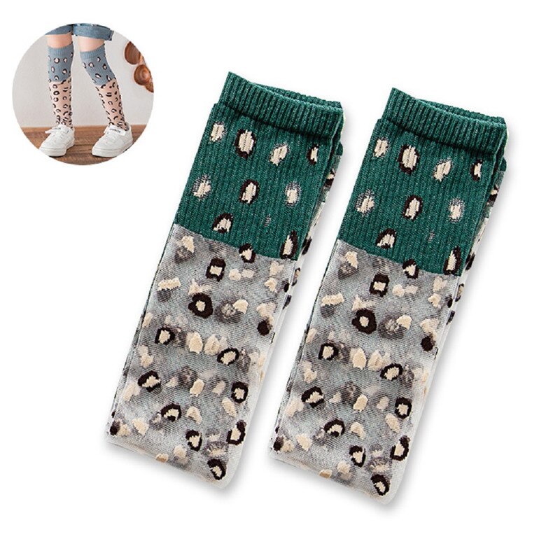Höst bebis flickor leopardmönstrade mellanstrumpor för flickor spädbarn strumpbyxor barn strumpa flickor tighta småbyxor: Grön
