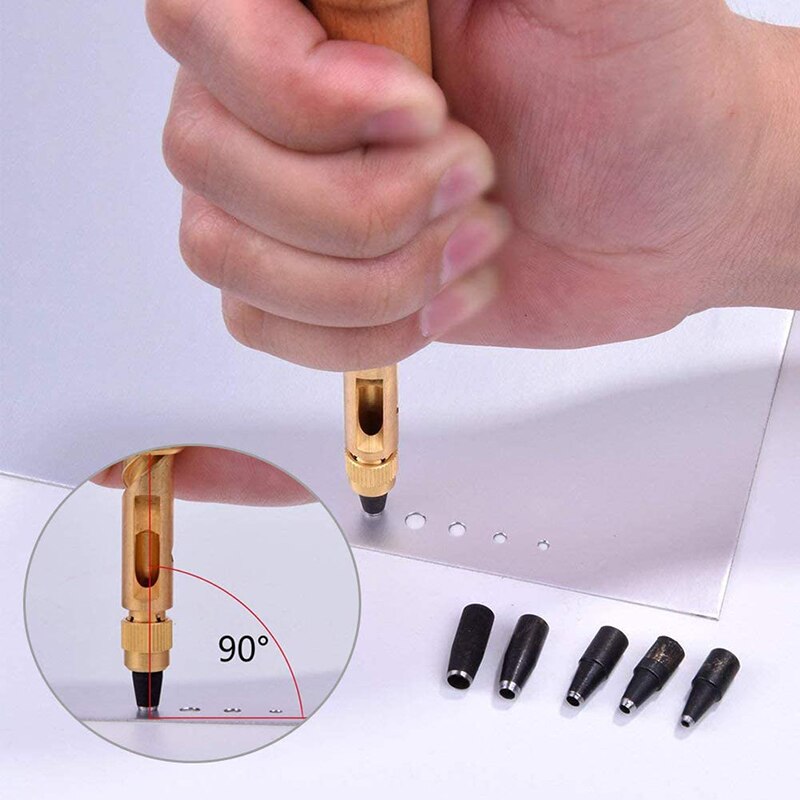 Jeu de poinçons amovibles pour le cuir, perceuse de reliure à vis automatique japonaise avec 6 tailles de pointe 1.5-4mm pour trou de papier de ceinture en cuir artisanal