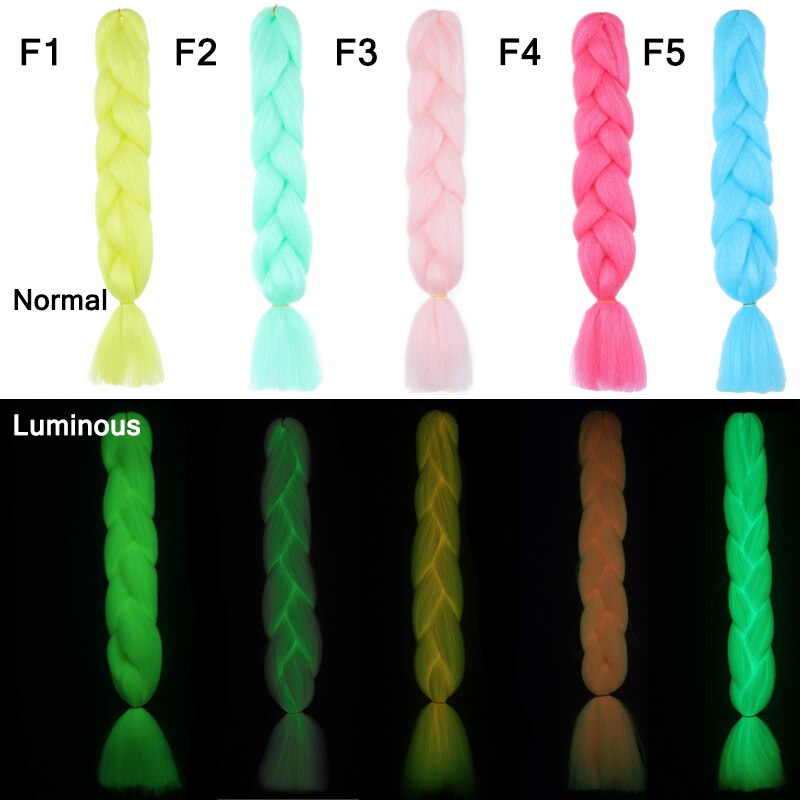 Neon Glowing Hair Florescent Light Braiding Hair Synthetic Jumbo Braids Shining Hair in the Darkness 24inch 100g kanekalon