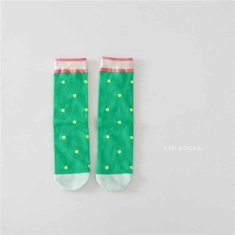 EnkeliBB belle bébé et enfants Tube chaussettes Style coréen doux enfants taille libre coton chaussettes à pois: green