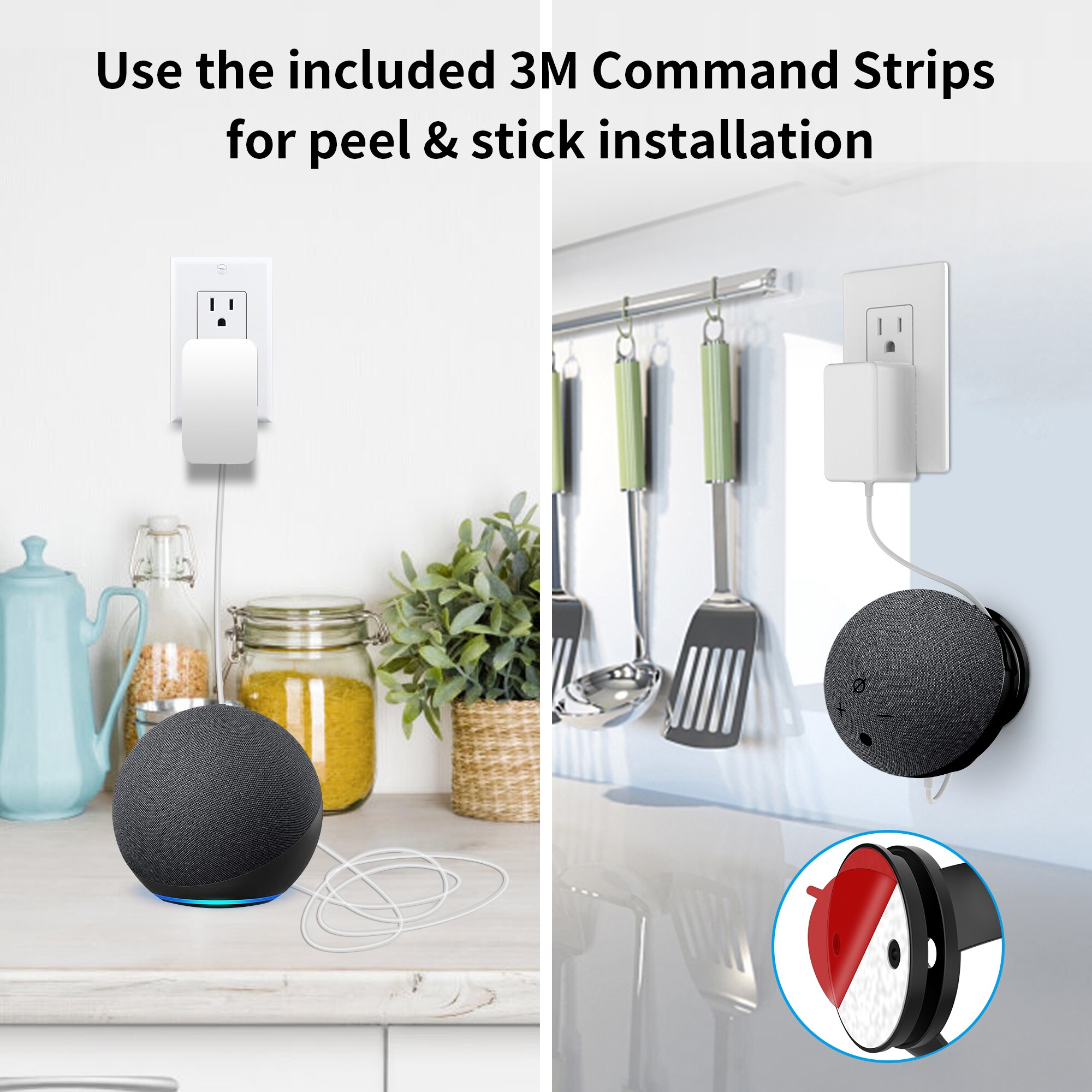 Cozycase suporte de parede para alexa echo dot 4ª geração, suporte para gerenciamento de cabo embutido, para quarto, cozinha e banheiro