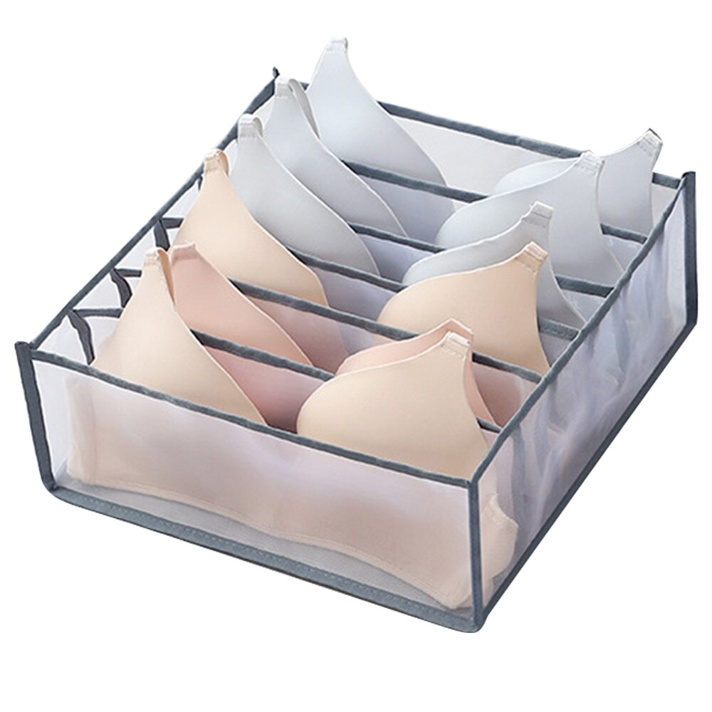 Opvouwbare Ondergoed Opbergdoos Met 6/7/11 Compartimenten Nylon Divider Doos Sokken Bra Underpants Garderobe Drawer Closet Organizer #: gray 6grids