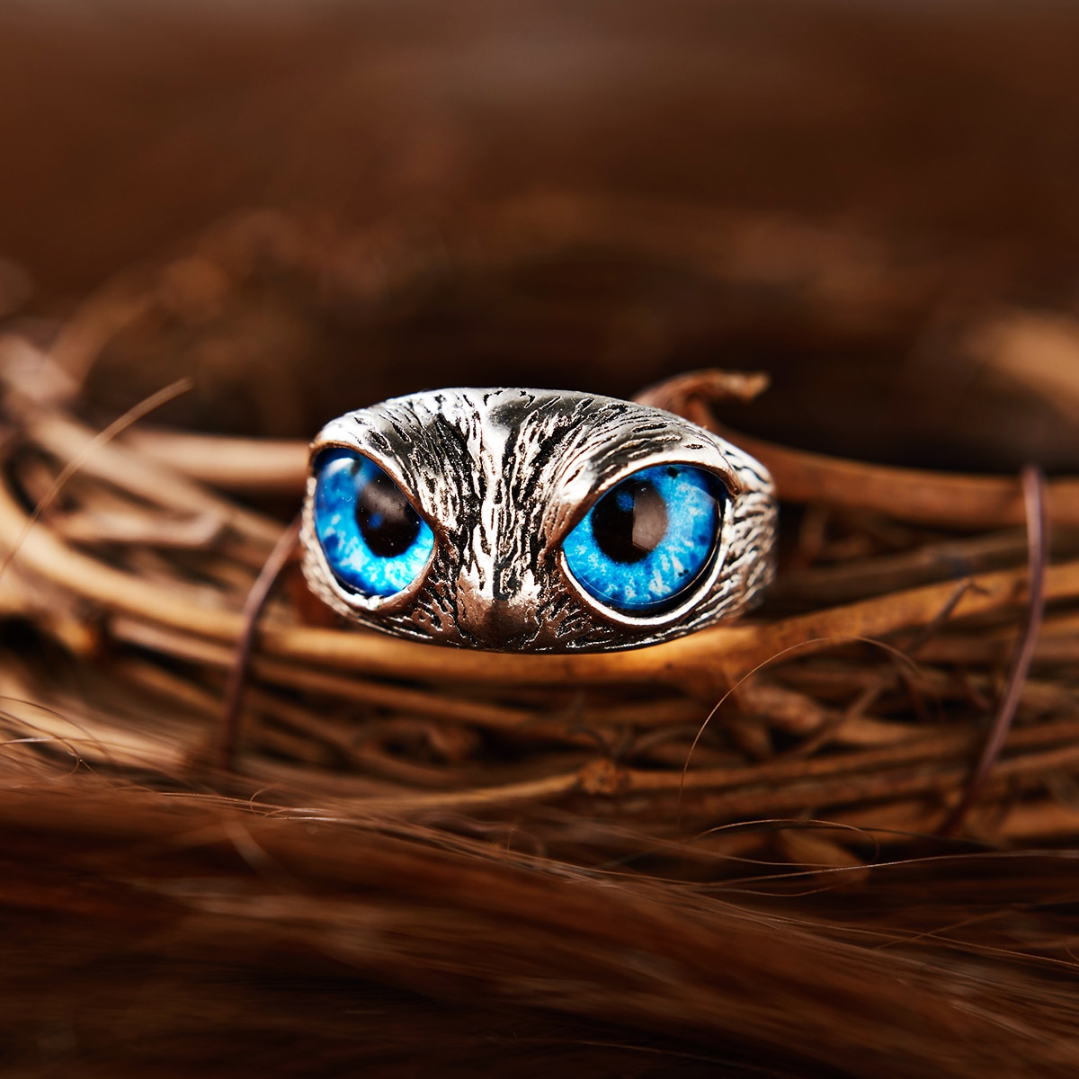 Jahrgang Niedlichen Blauen Augen Eule Ring Für Männer Frauen Offene Ringe Silber Farbe Engagement Hochzeit Paar Ring Schmuck