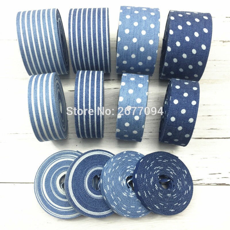 Fita impressa de tecido, 5 metro/lote 10 25 40mm cowboy demin jeans fita da fita do laço de cabelo listrar ponto fita impressa do laço do cabelo diy material do colar