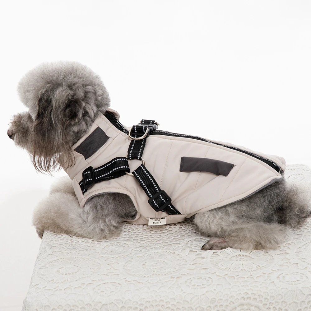 Hundemäntel, Windschutz mit Dual-D-Leine, Weste, Hundejacke, Wärmer Hunde-Kapuzenpullover, warme Hundekleidung