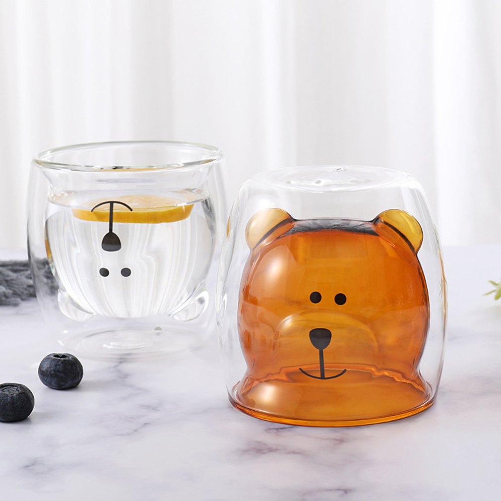 Glass Mugs Double Wall Glass mug, Bear cat dog animal Double-layer glass mug Coffee Cup, Christmas mug ,cute Tea Milk Cup