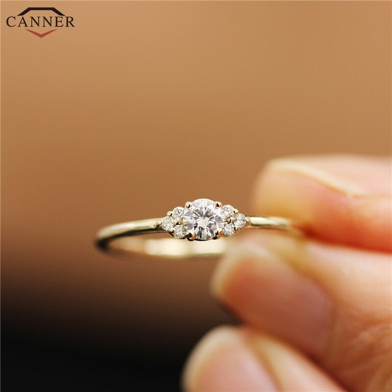 CANNER Delicate Thin Finger Rings for Women CZ Crystal Engagement Wedding Ring Gold Color Cubic Zircon Ring Female Jewelry H40