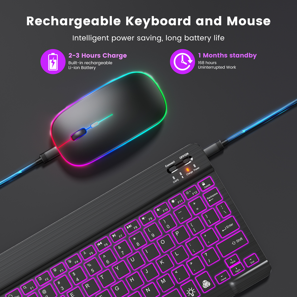 Tastiera Bluetooth RGB tastiera Wireless Bluetooth Mini tastiera russa spagnola RGB retroilluminata ricaricabile per Tablet ipad