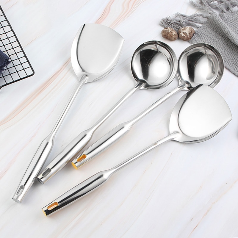 Cuchara de acero inoxidable para sopa, juego de cucharón, espátula, pala, platillos, cuchara para cocina, utensilios