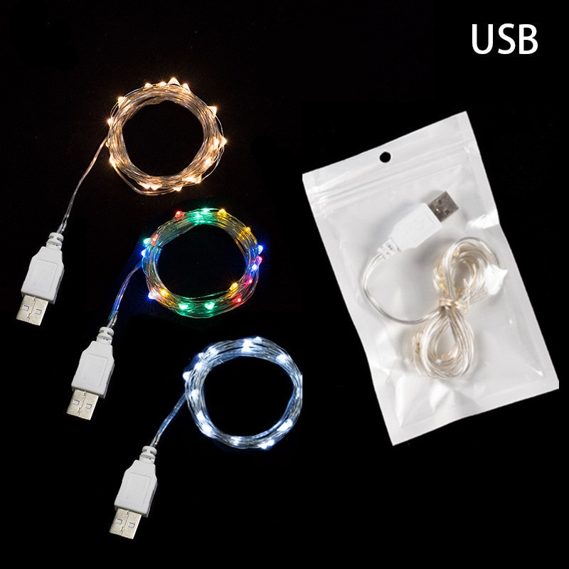 2m/5m/10m led ljusslingor silvertråd usb hem trädgård vattentät sagoljus julfest krans dekoration ljusslinga