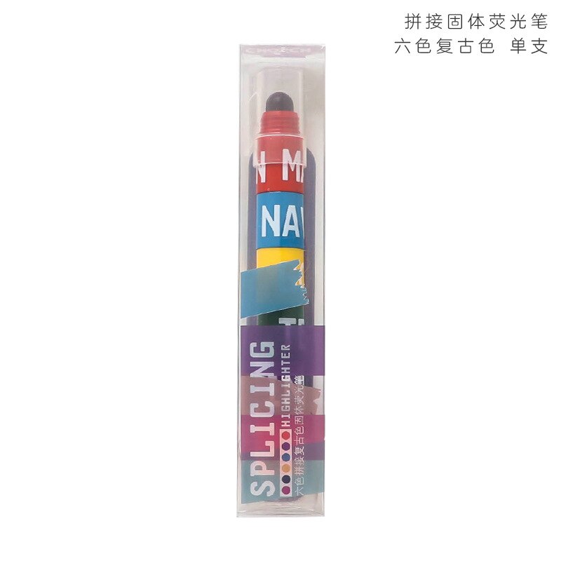 6color Splicing Solid Highlighter Crayon Bullet Fluorescent Graffiti Pen Students Writing Mark Journal Pens School Supplies: Retro 6 color