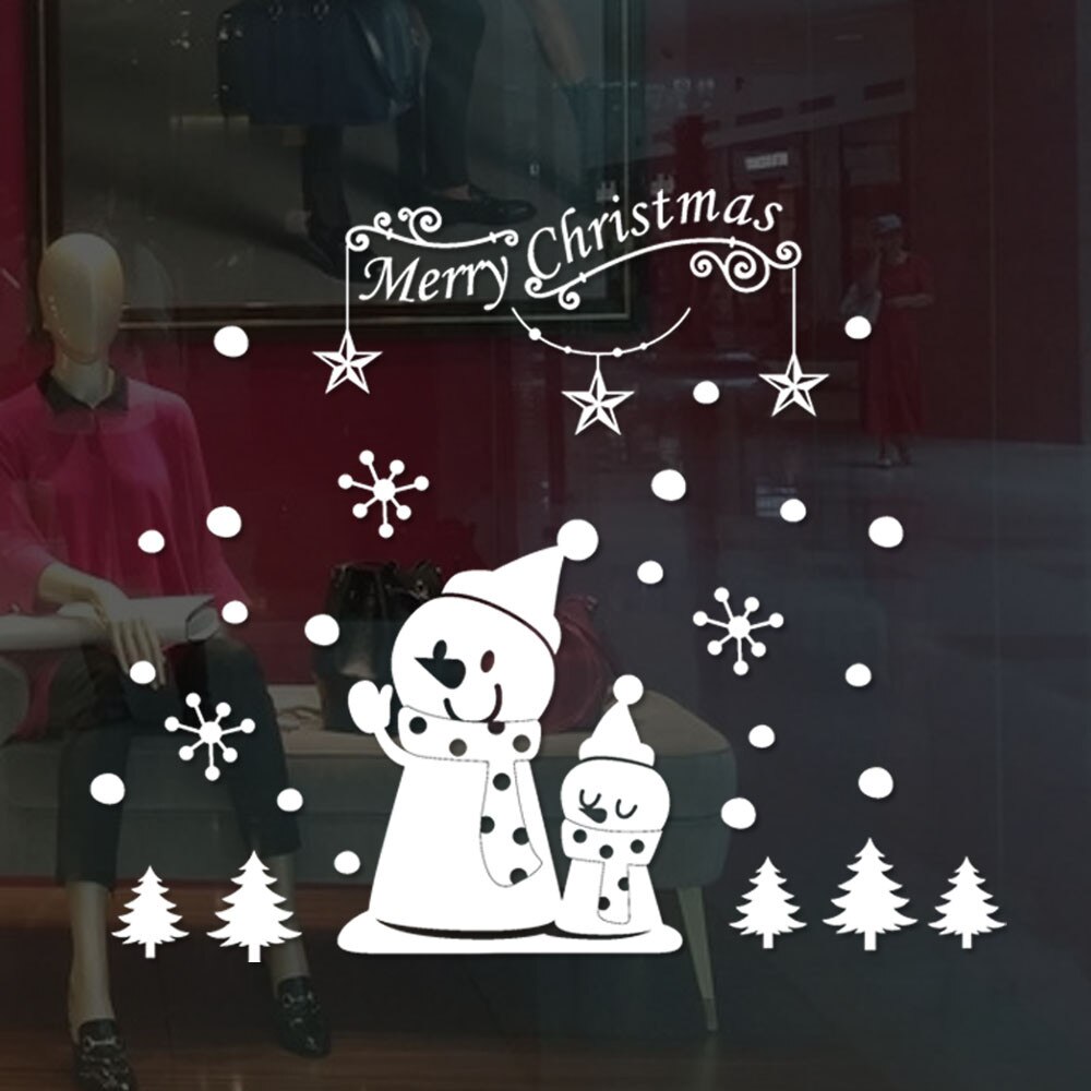 Year White deer Window Stickers Christmas Wall Stickers Snow Christmas Decoration Bedroom PVC electrosta Wallpaper stickers: D