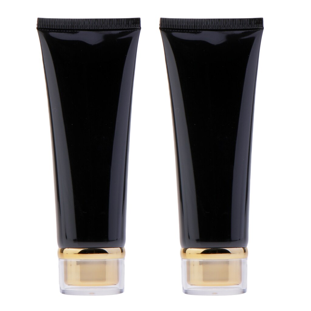 2pcs 100mL Empty Sunscreen Container Soft Lotion Tubes Makeup Bottle Set (Black): Gold Edge Lids 01