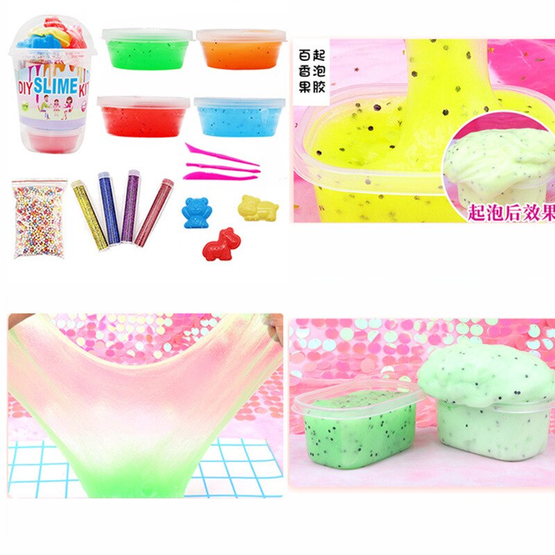 70pc Slime Supplies Kit Foam Beads Charms Styrofoam Balls Tools for DIY Slime Making Additives for Slices Clay Color Clay Set: 4-color suit B