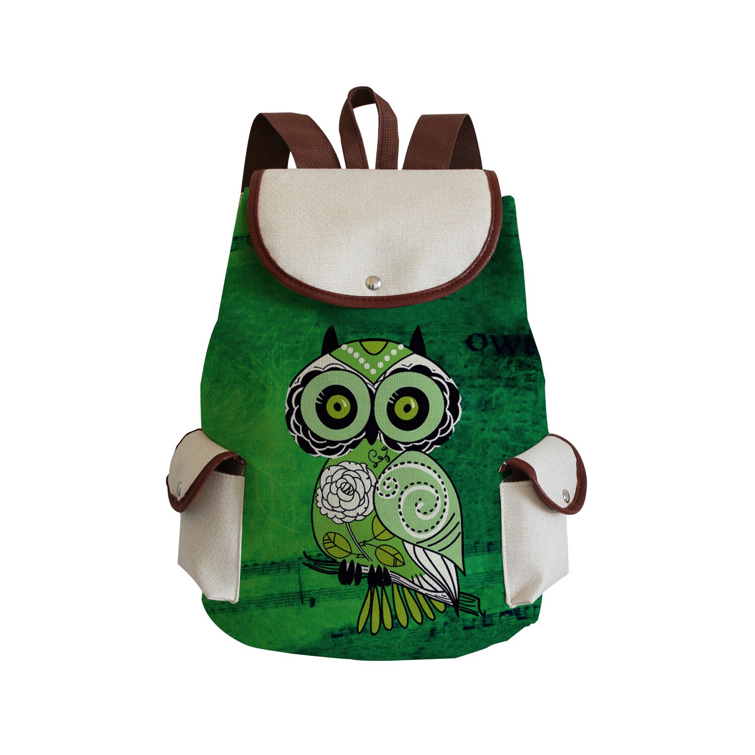 Cartoon Owl Print Linen Backpack Animal Large Capacity Portable Drawstring Backpack Chinese Storage Travel Women Casual Book Bag: sj571a Owl Bag