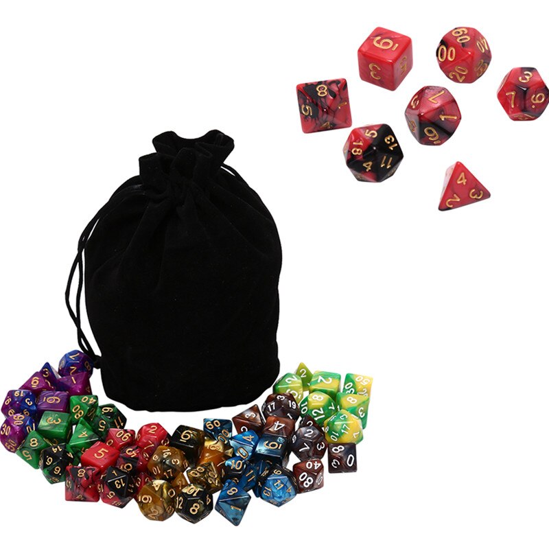 49pcs Polyhedral Dice DnD Dice Double Colors Dice with Pouch for DND RPG MTG Games D4 D6 D8 D10 D% D12 D20
