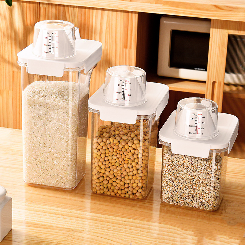 Grand bac hermétique pour le stockage des aliments, tasse à mesurer, plastique transparent, cuisine et garde-manger, organisateur de farine