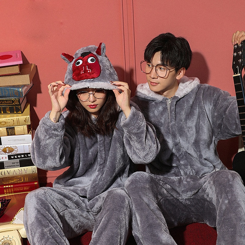 Koppels Pyjama Jumpsuits Vrouwen Mannen Winter Dikker Dier Paard Nachtkleding Pyjama Homewear Soft Warm Pijamas Onesie Plus Size: MEN / Xxl