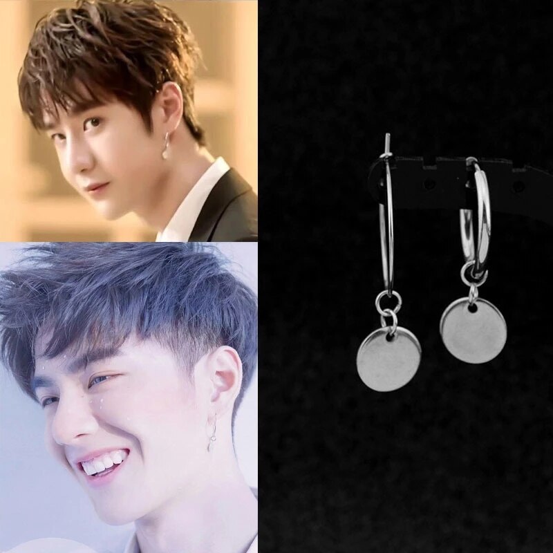 Korean Tassel Chain Bar Pendant Women Man Earrings Silver Color Cross Smile Face Disc Round Unisex Jewelry