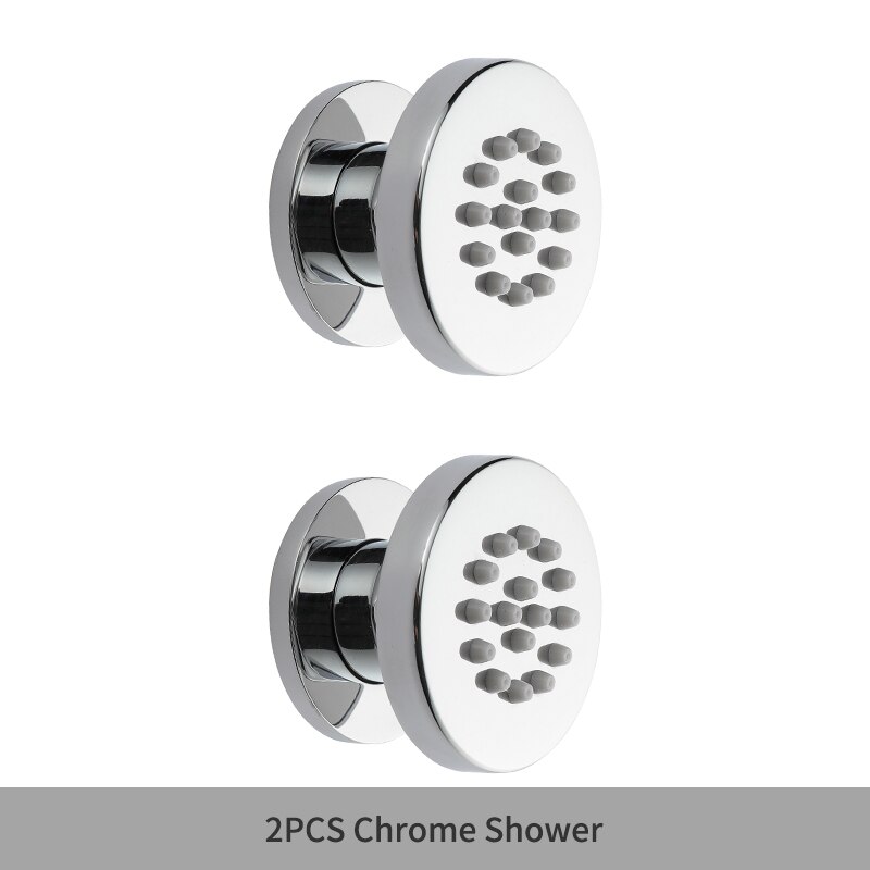 Black Round Body Rain Shower Spray Jets Bathroom Solid Brass Square Head Sprayer Set Saving Water Massage Jet System: 2PCS Chrome