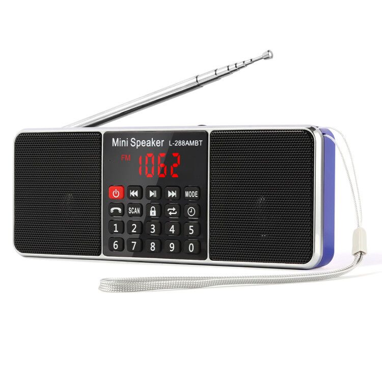 PRUNUS Digital Portable Radio Receiver AM FM Bluetooth stereo Speaker TF/SD Card MP3 Player USB Drive Handsfree Call LED Screen: Blue