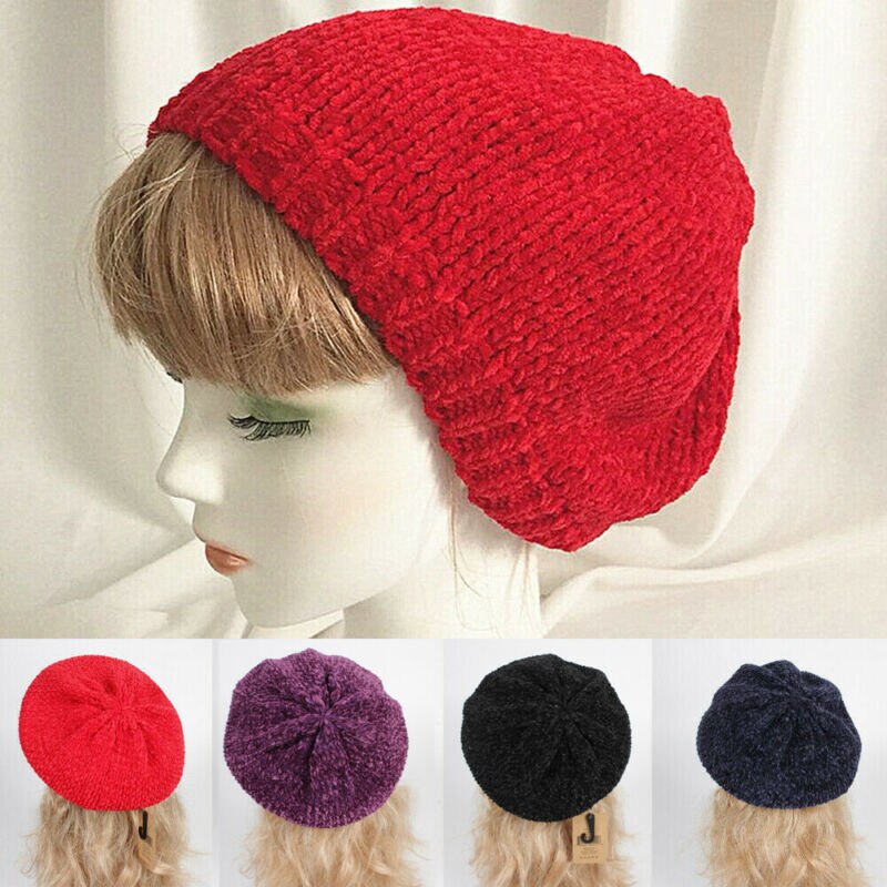 Vrouwen Winter Warm Gebreide Baret Hoeden Chenille volwassen vrouwelijke Vrouwelijke Kunstenaar Casual Ski Cap voor meisje Chapeau femme