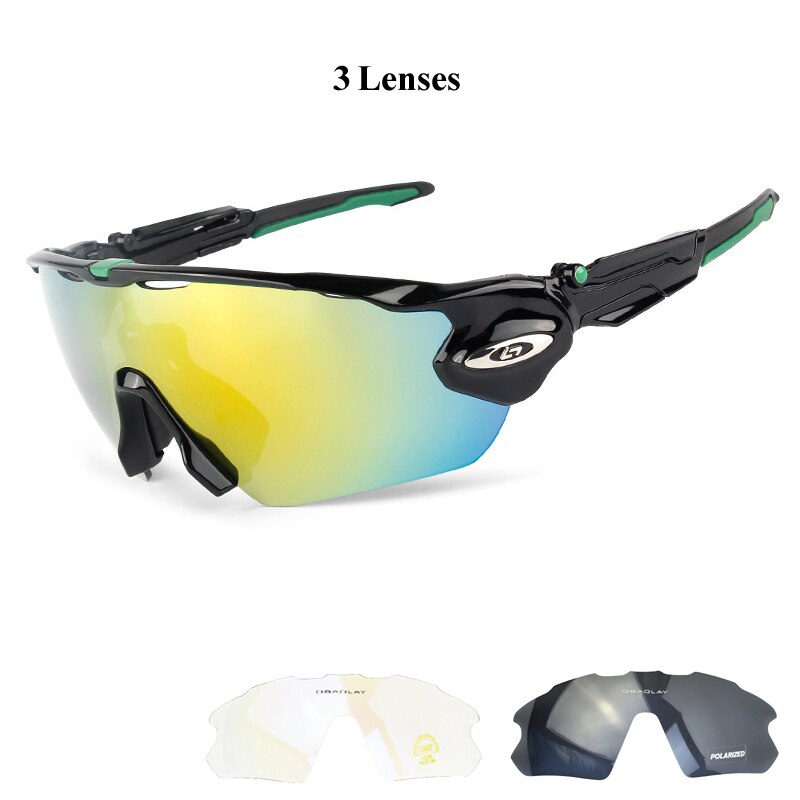 Hombre gafas de ciclismo polarizadas gafas de sol de ciclismo gafas de bicicleta MTB gafas deportivas de bicicleta con marco de miopía: BlackG 3 Lenses