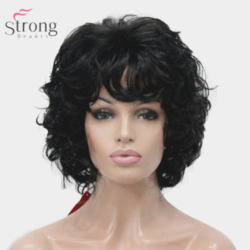 StrongBeauty damska peruka syntetyczna naturalne włosy blond/czarne włosy krótkie peruki z kręconymi włosami