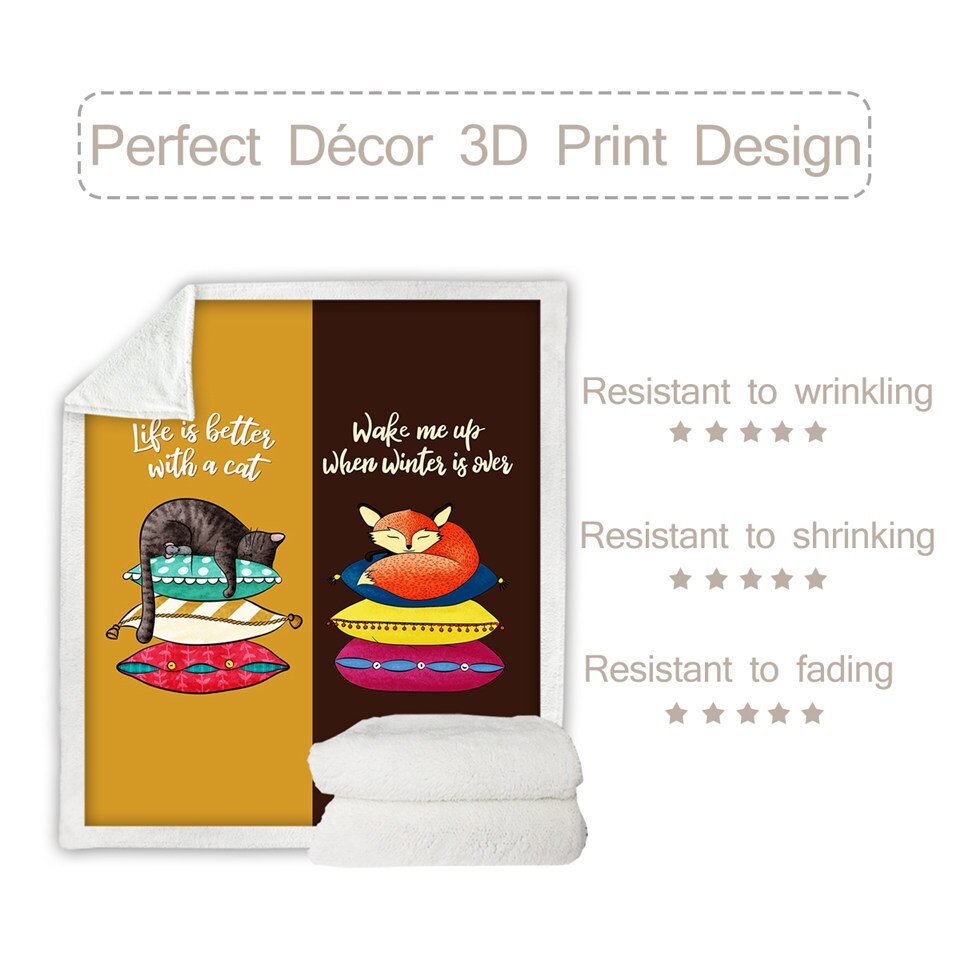 Beddingoutlet Vos Kat Gooi Deken Slapen Dier Pluche Sprei Cartoon Harige Deken Kleurrijke Sprei Leuke Mantas De Cama