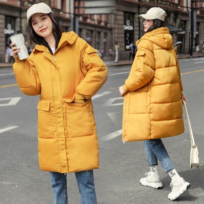 Vinter gravidjacka casual solid tjock varm lång luva parkas jackor gravid ficka snö lösa kappor m -3xl: Gul / Xxxl