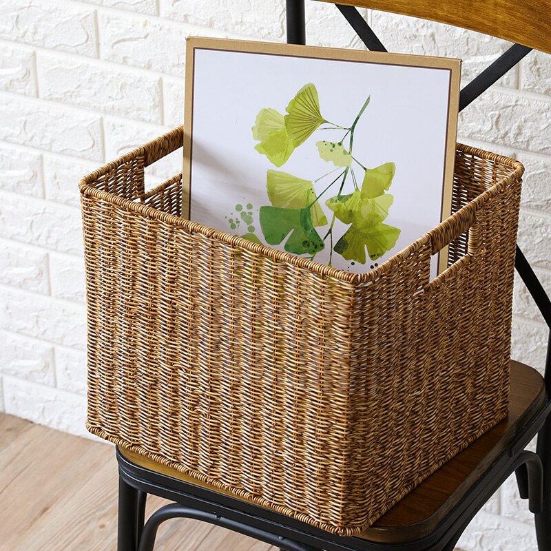 Storage basket folding storage basket Hand-woven straw rattan magazine storage basket weaving basket bamboo basket toy storage