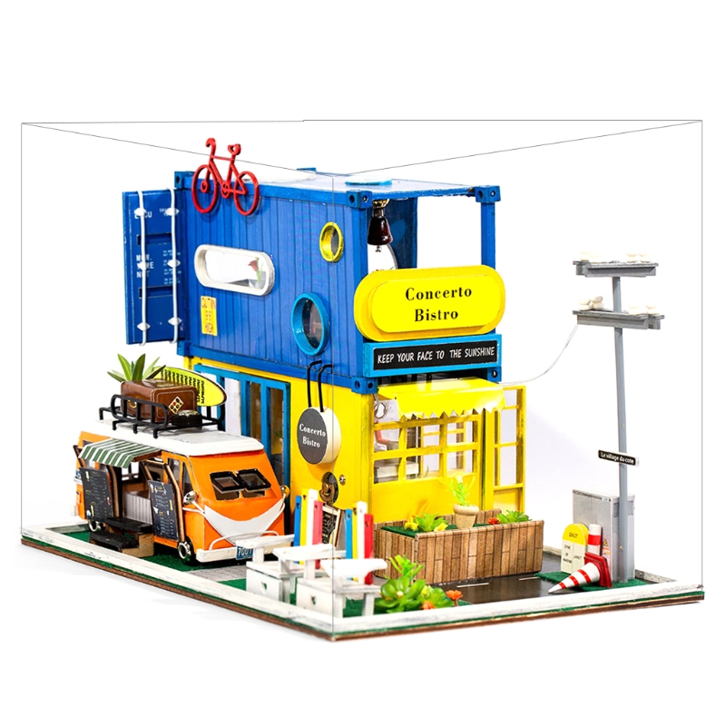 Creatieve Houten Huis Muziekdoos Desktop Ornamenten Building Model Knipperende Decor: With cover