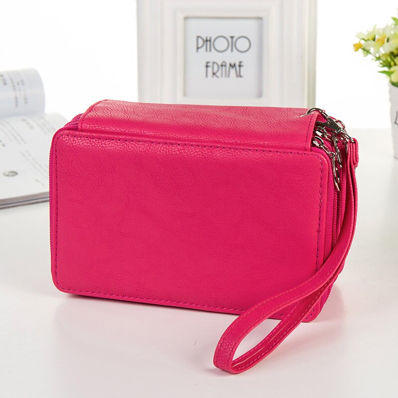 Zipper large-capacity PU leather pencil bag student 4-layer 72 color pencils box pouch material escolar school pencil case: Red