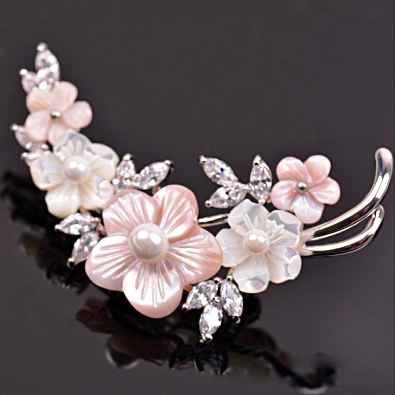 Plum Flower Brooch For Women Wedding Bridal Jewelry With Freshwater Pearl & Cubic Zircon Ladies Christmas