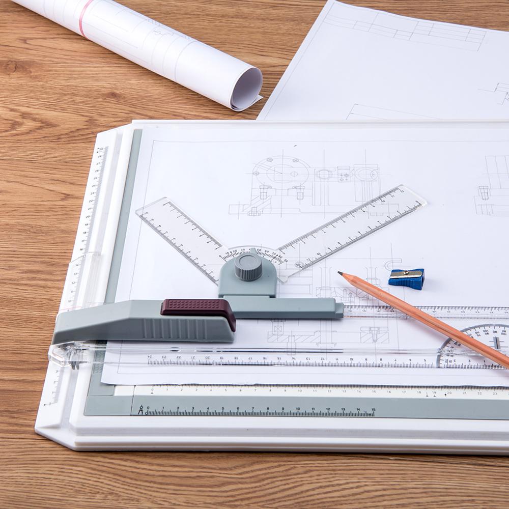 Drawing Board A3 Draft Painting Board with Parallel Rulers Corner Clips Head-lock Adjustable Angle Art Draw Tools