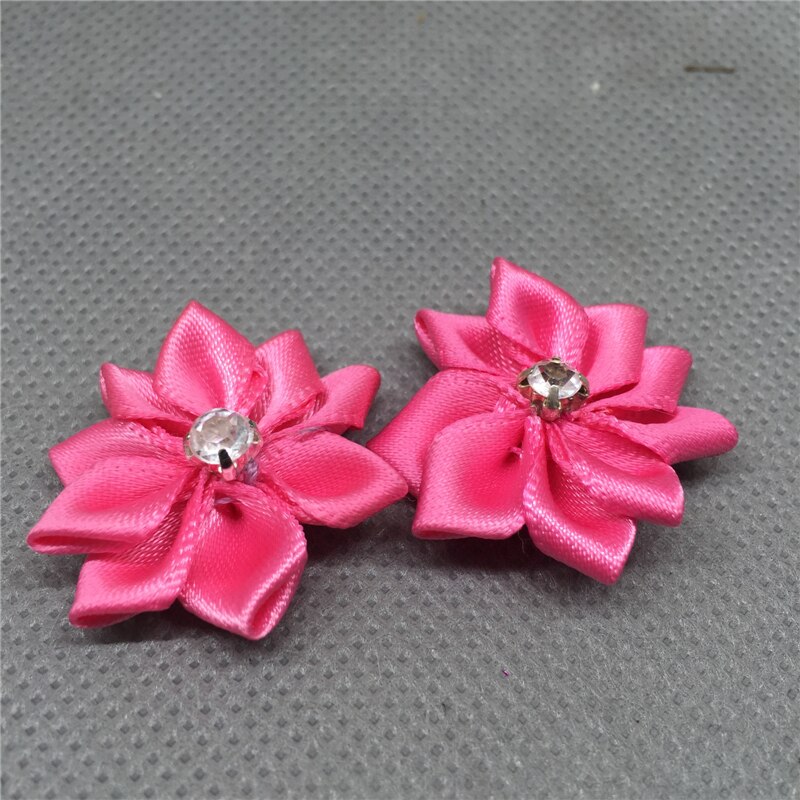 Ruban de fleurs en Satin, 10 pièces, avec des Appliques de perles de cristal, artisanat/garniture, bricolage: rose