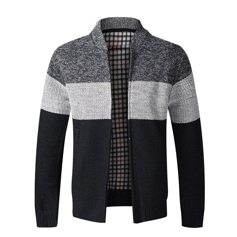 Herre sweatere cardigan frakker efterår vinter varm kashmir imiteret uld lynlås sweatre jakke afslappet strik patchwork sweatercoat: 1 / Xxl