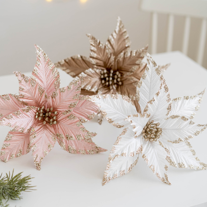 Seksfarget stoff simulert juleblomst juletre og julekransdekorasjon julegirlande jul