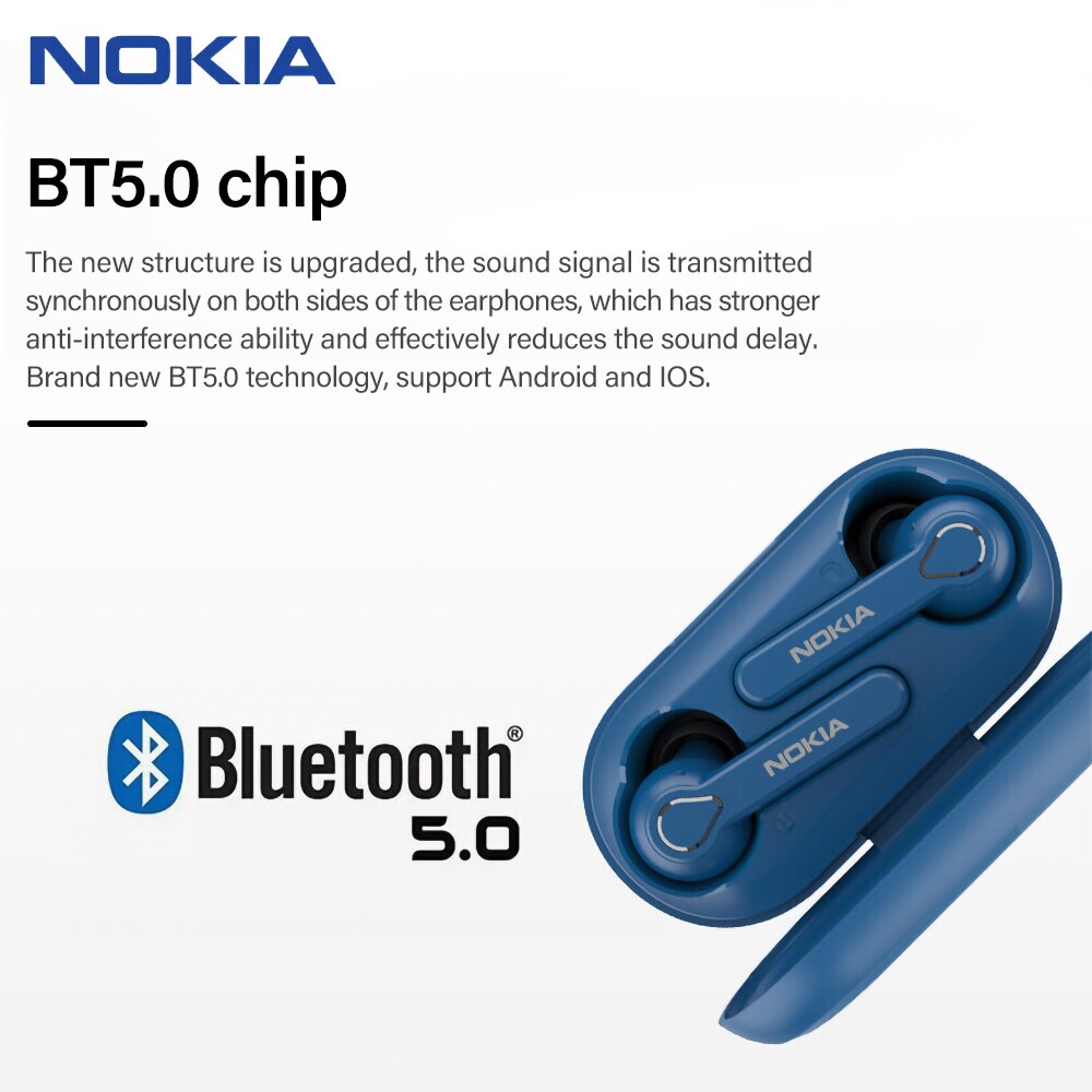 Nokia BH-205 TWS Bluetooth Headphones Wireless Earphone Touch Control Dynamic Earbuds AI Control Gaming Stereo Headset With Mic