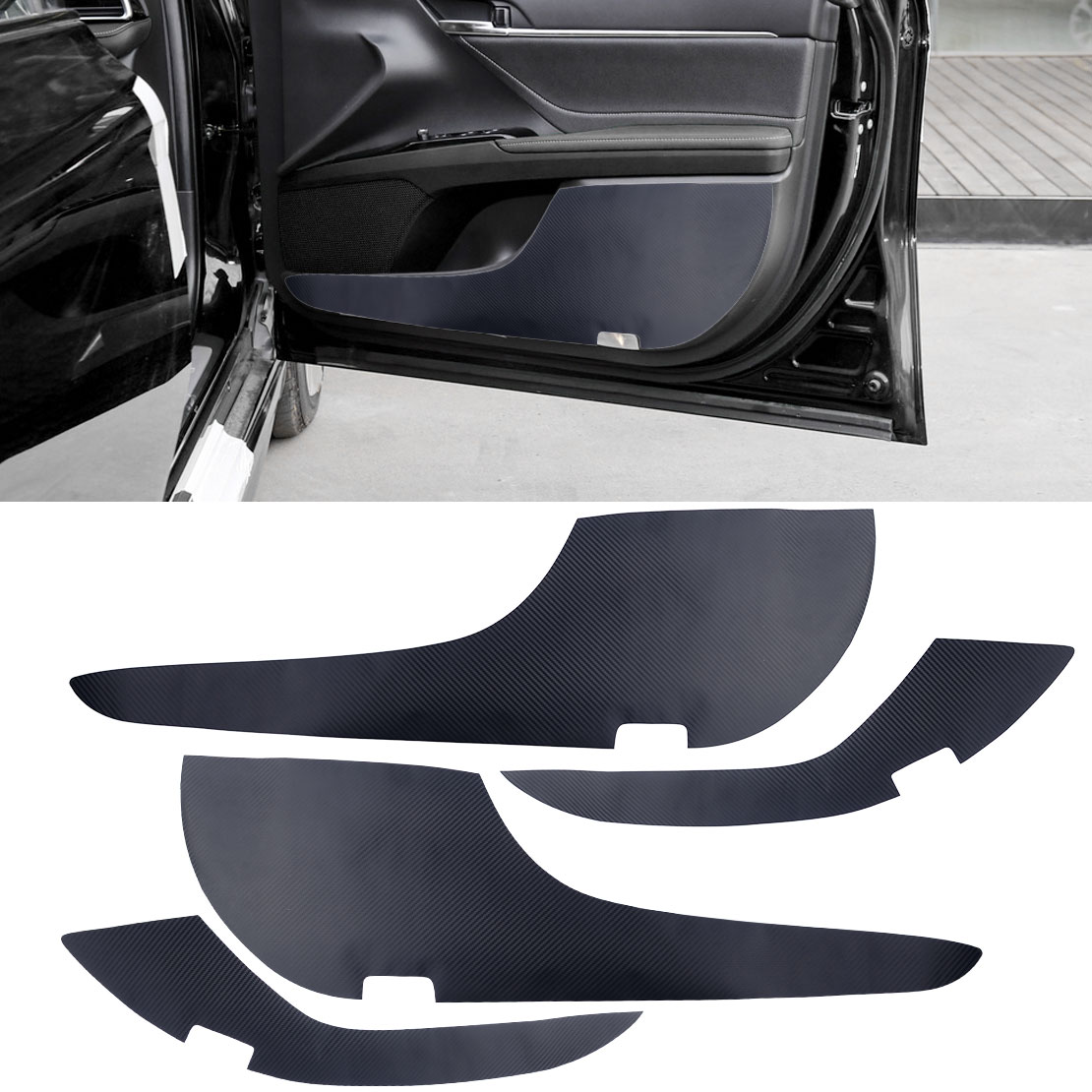 Citall 4 Stuks Carbon Fiber Autodeur Anti-Kick Beschermende Sticker Trim Pad Fit Voor Toyota Camry