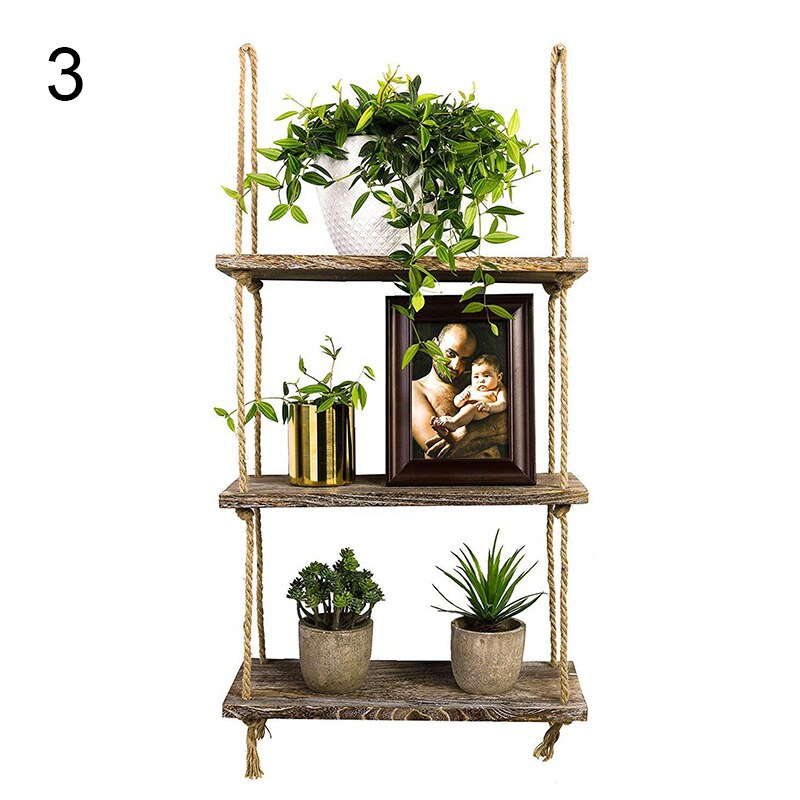 1 stk væggynge opbevaringshylder jute reb hængende hylde hjemme diy væg dekorativt stativ til samll urtepotte potteplanter holder: S / 3 lag