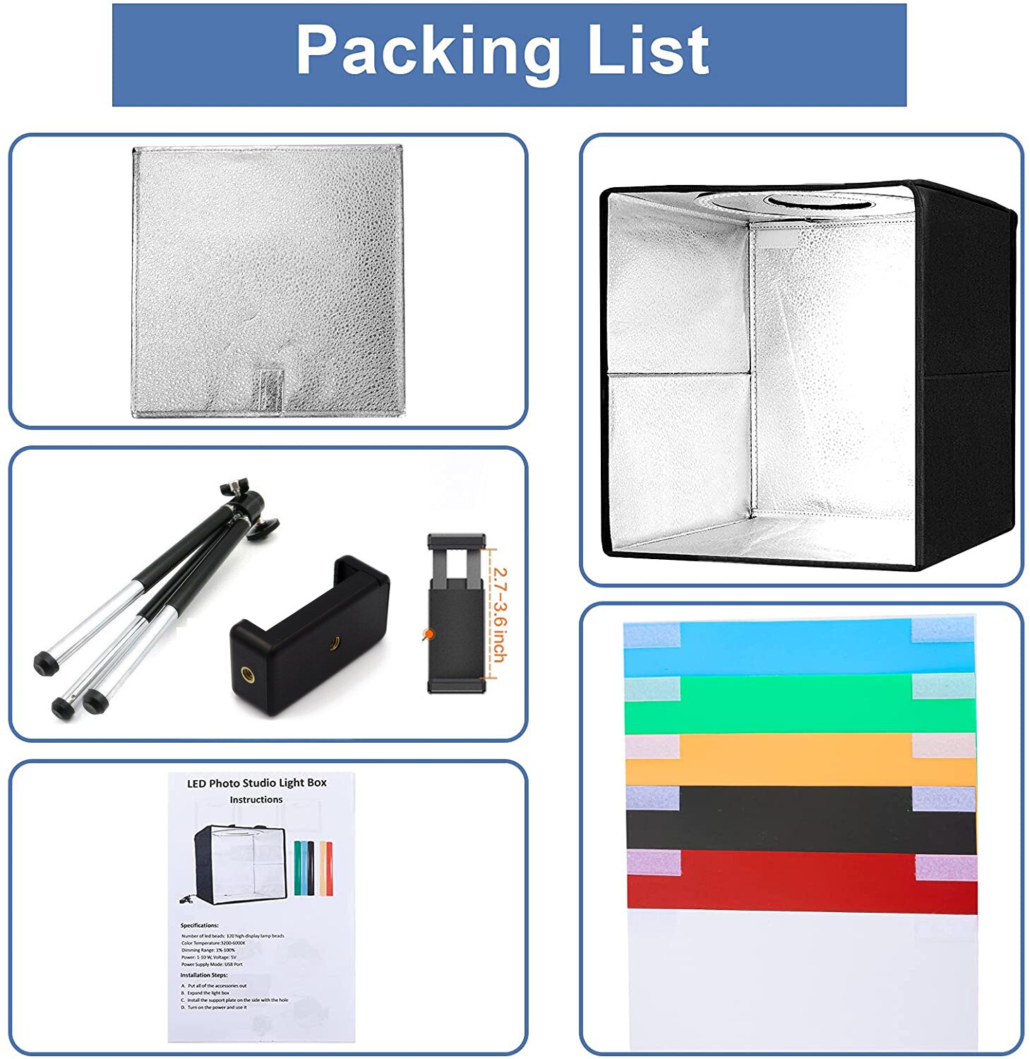 Photography Studio Light Box 12" 30cm Portable Photo Booth Dimmable Table Top Flashery Shooting Tent LED Lighting 6 Backdrops: Default Title