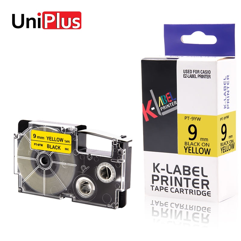 Uniplus Xr 9YW Geel Lint Printer Compatibel Casio Label Tapes XR-9YW Zwart Op Geel 9 Mm Voor KLD-350 KLD-700 KL-570 sticker