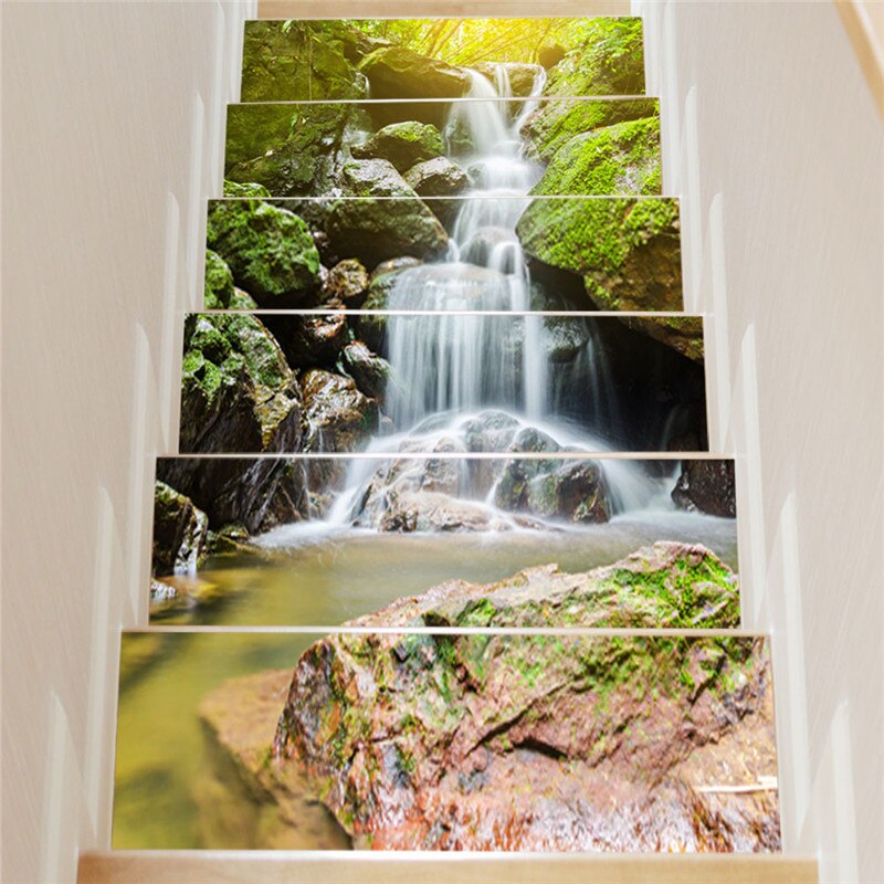 Landscape Waterfall Spring Stairs Decorative Stickers Library Staircase Renovation Mural Self Adhesive DIY Art Wallpaper